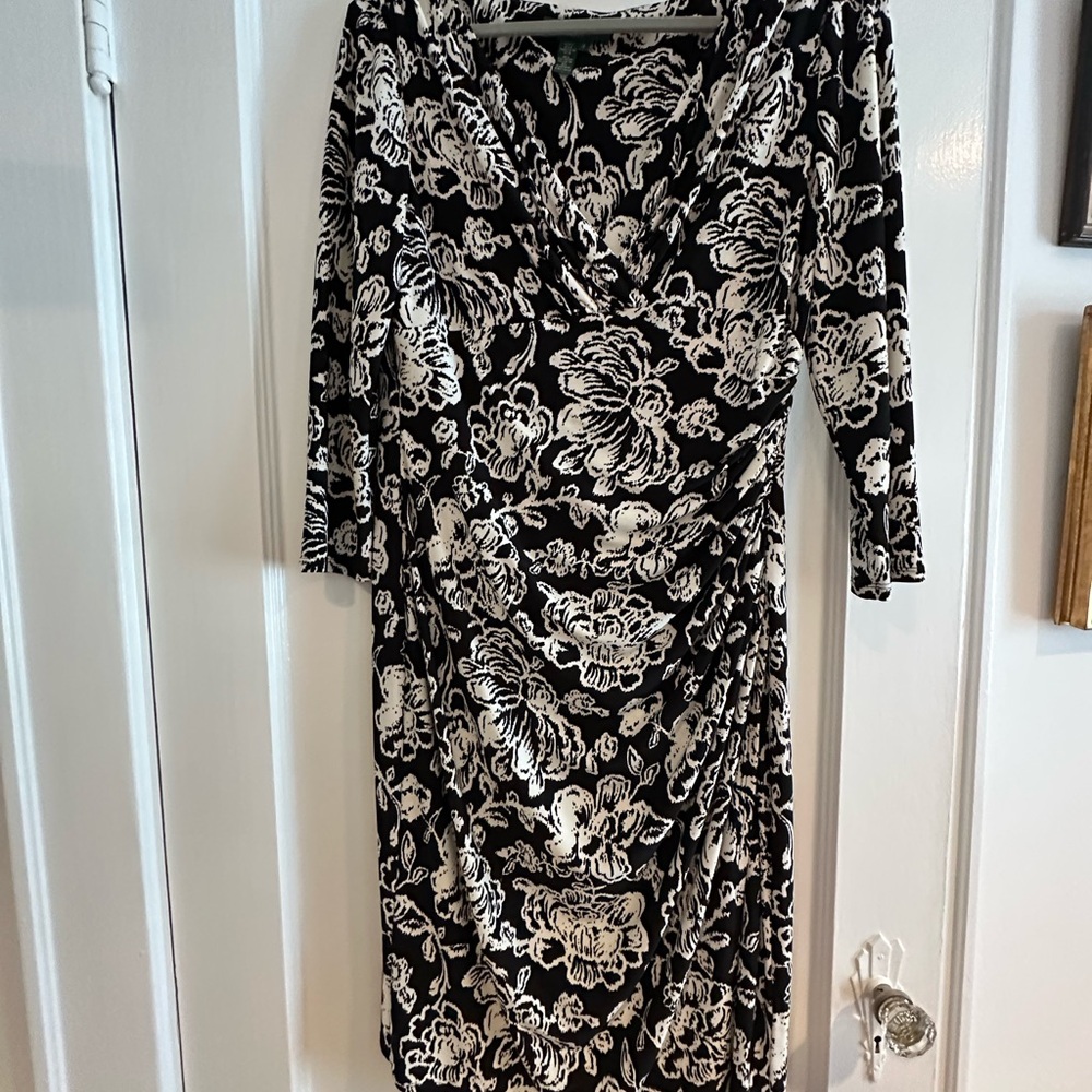 Ralph Lauren Black and White Floral Long Sleeve Dress